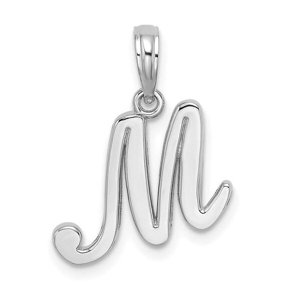 10K White Gold Polished M Script Initial Charm - Picture 6 of 9